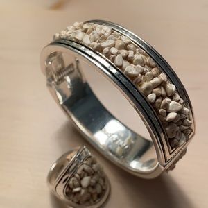 Bud to rose ring&bracelet silver w/pebbles